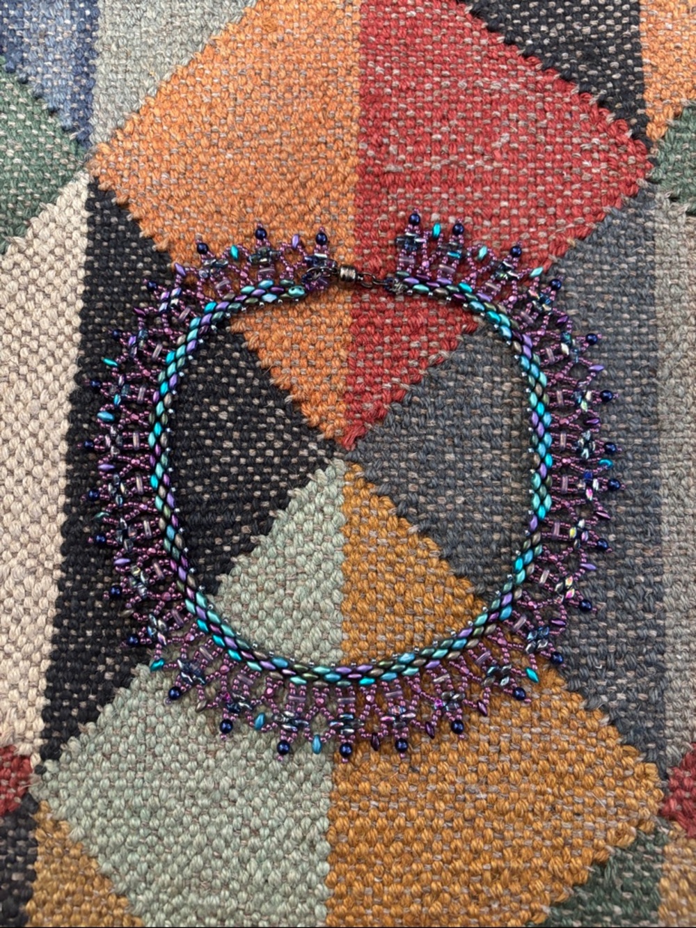 Beaded Magnetic Purple & Teal Statement Choker Necklace